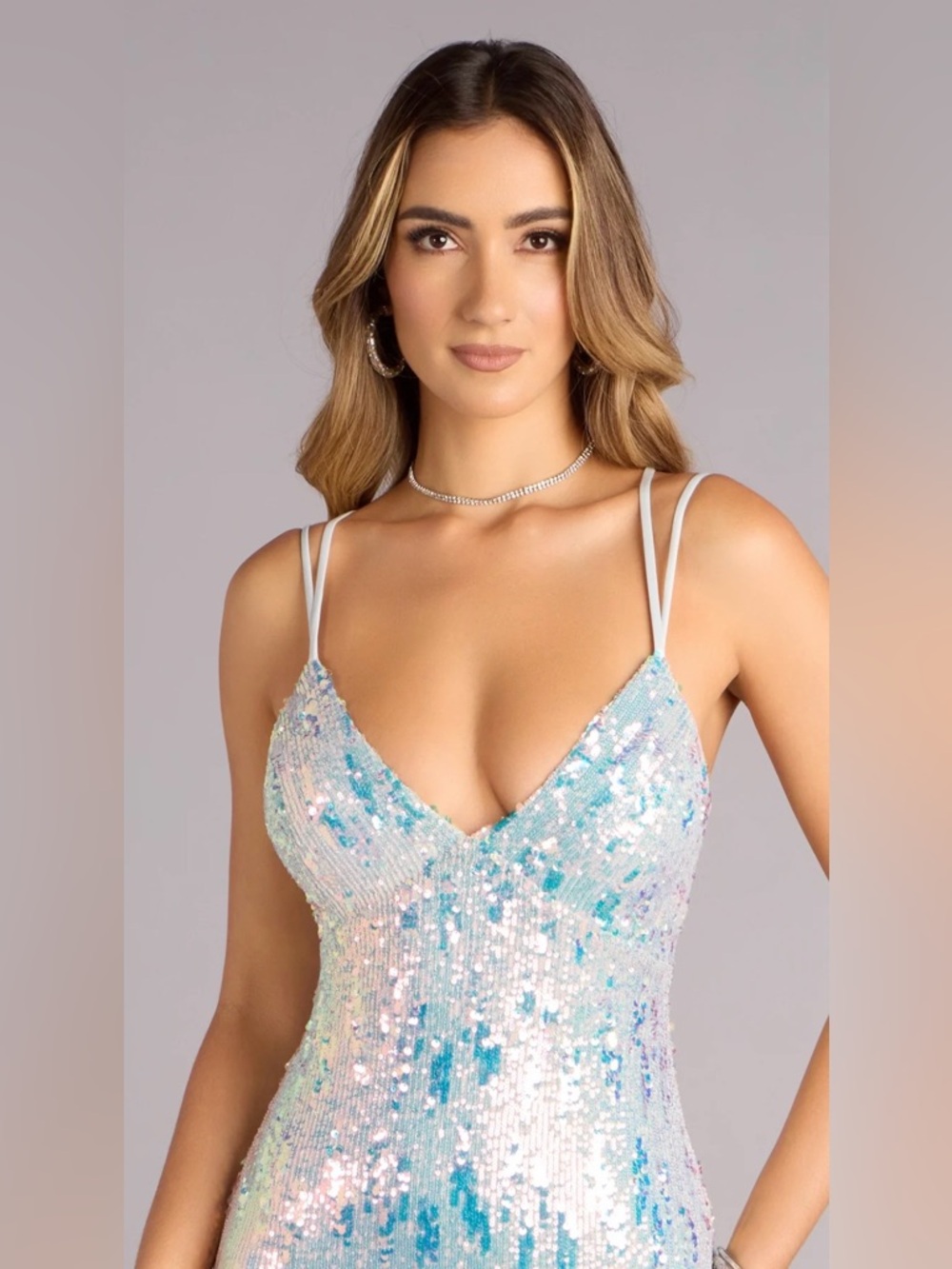 Windsor Iridescent Sequin Own The Vibe Sequin Lace-Up Mini Dress - Picture 4 of 5